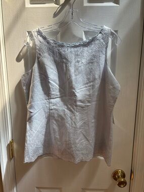 Jennifer Eden Sleeveless Lace-Trim Tank Top w/ Back Button Detail, Size 12, NWT